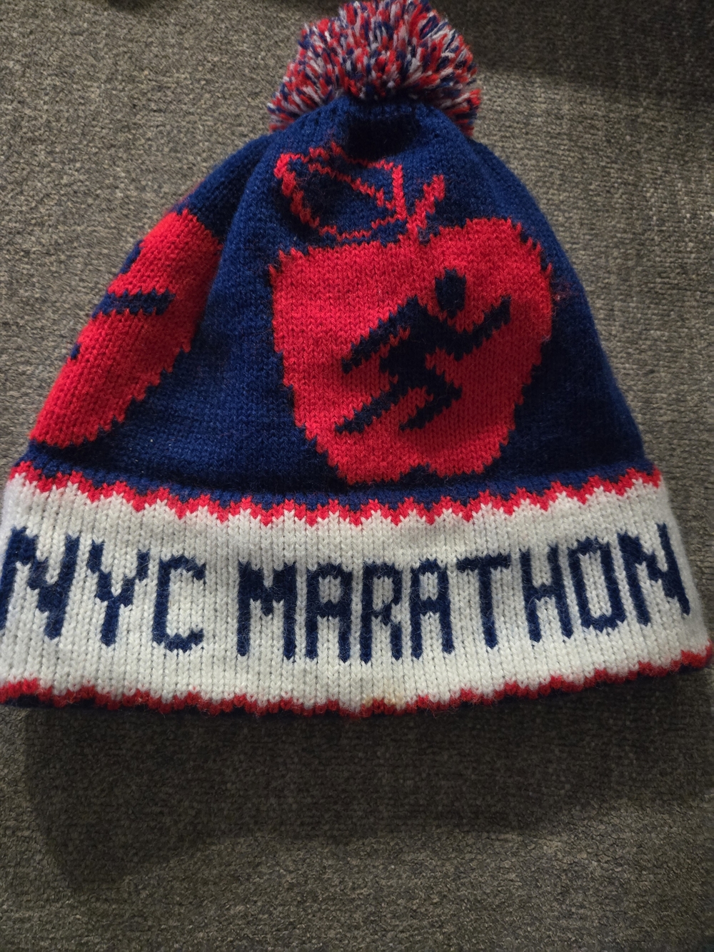 NYC Marathon Knit Pom Beanie - Blue & Red 1983